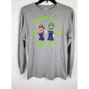 Super Mario Bro Long Sleeve T Shirt Mario Luigi St. Patrick's Day Size Medium